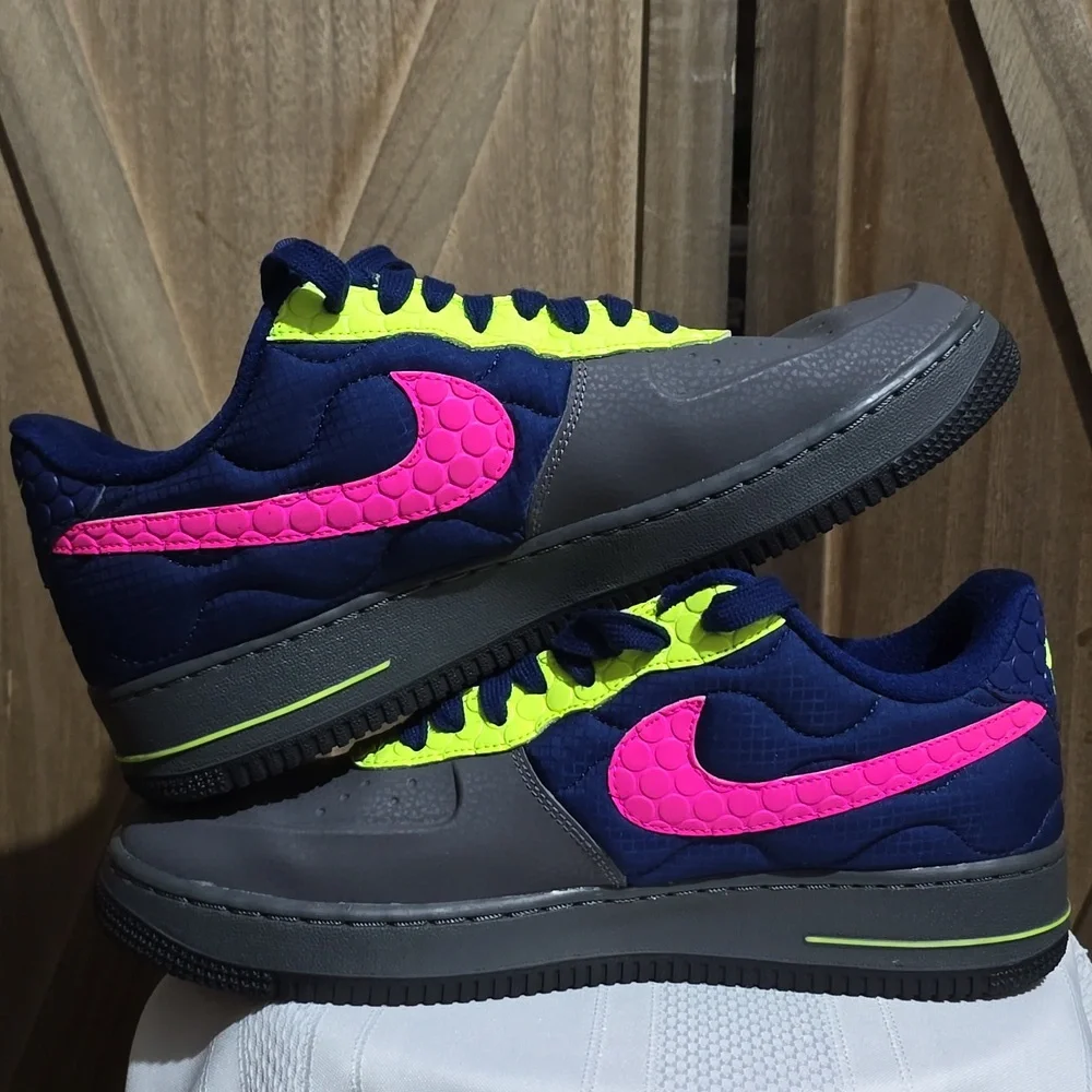 NWOB Nike AF1 "By You" Low 3M Thinsulate Neon Pink Green Blue Gray Womens Sz. 10 - Picture 2 of 8